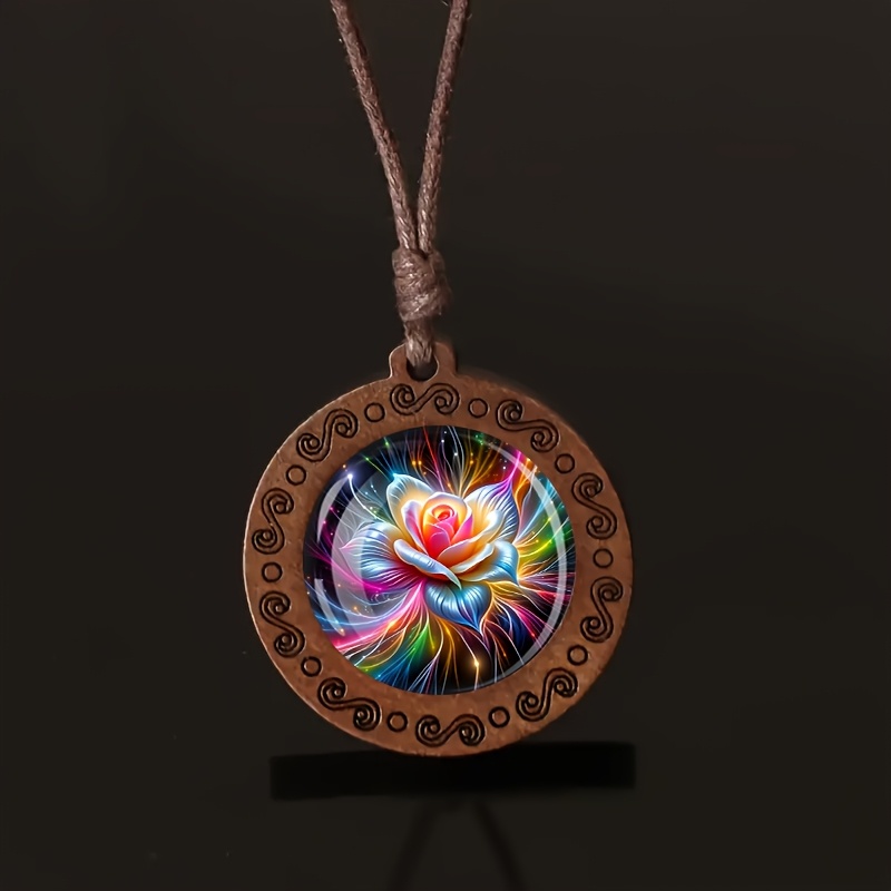 Vibrant Bloom Wooden Necklace, Minimalist Vintage Style